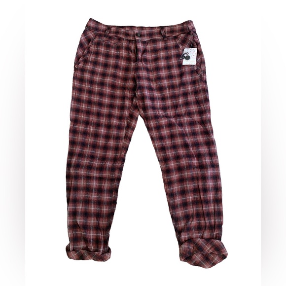 NWT Free People Red Combo Plaid Pants - Picture 2 of 9